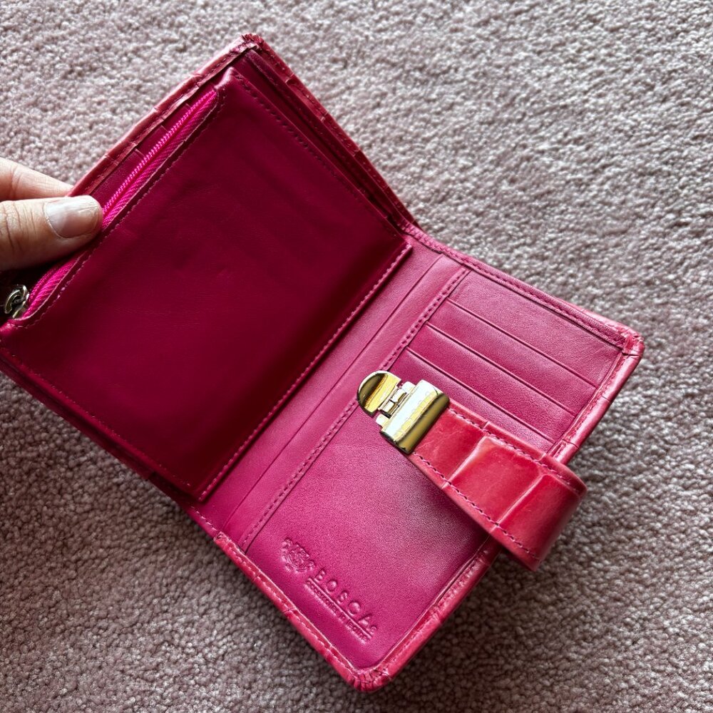 Bosca Hot Pink Croc-Embossed Wallet & Mini Wallet Set (Latch Shut) - Picture 6 of 8
